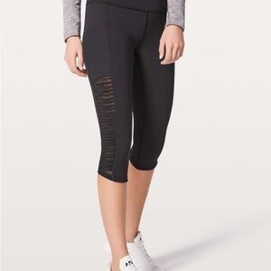 lululemon athletica sharp turns crop 17” Black Capris with Mesh Detail
